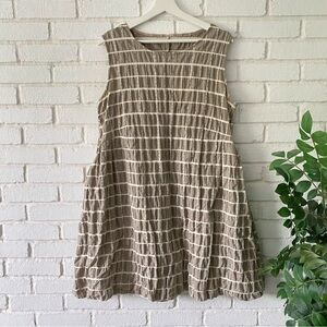 3 Potato Tan Beige White Checkered Loose Comfy Tank Top Dress Lagenlook Size S/M